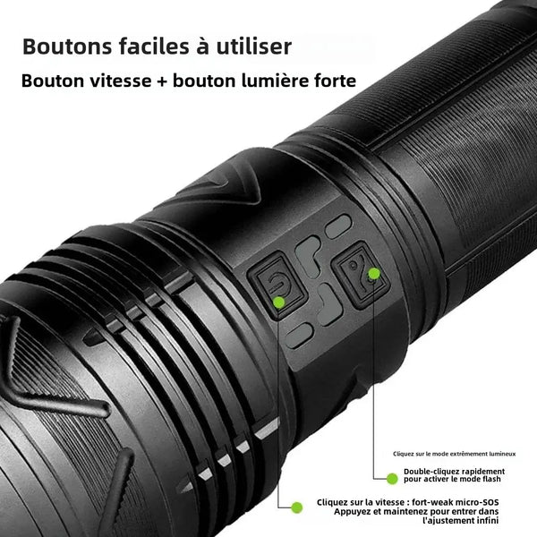 LAMPE RECHARGEABLE 12 0000 LUMENS AVEC ZOOM FOCUS REGLABLE