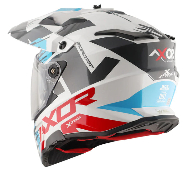 CASQUE AXOR X CROSS DUAL VISOR BLEU BLANC ROUGE