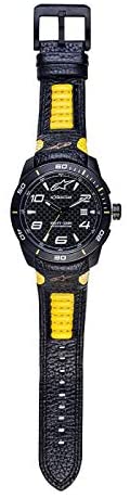 Montre ALPINESTARS Tech Watch 3H Black Yellow Lether Strap Noir Jaune