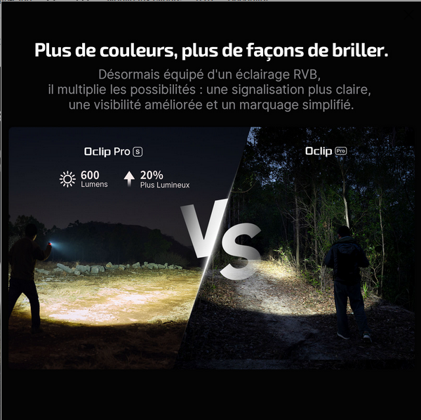 LAMPE OLIGHT Oclip Pro S | Lampe gilet tactique 600 lm avec lumières RVB et UV