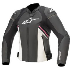 Blouson homologué Alpinestars Stella Gp Plus R V3 Leather Jacket Black White Fuchsia PRM26