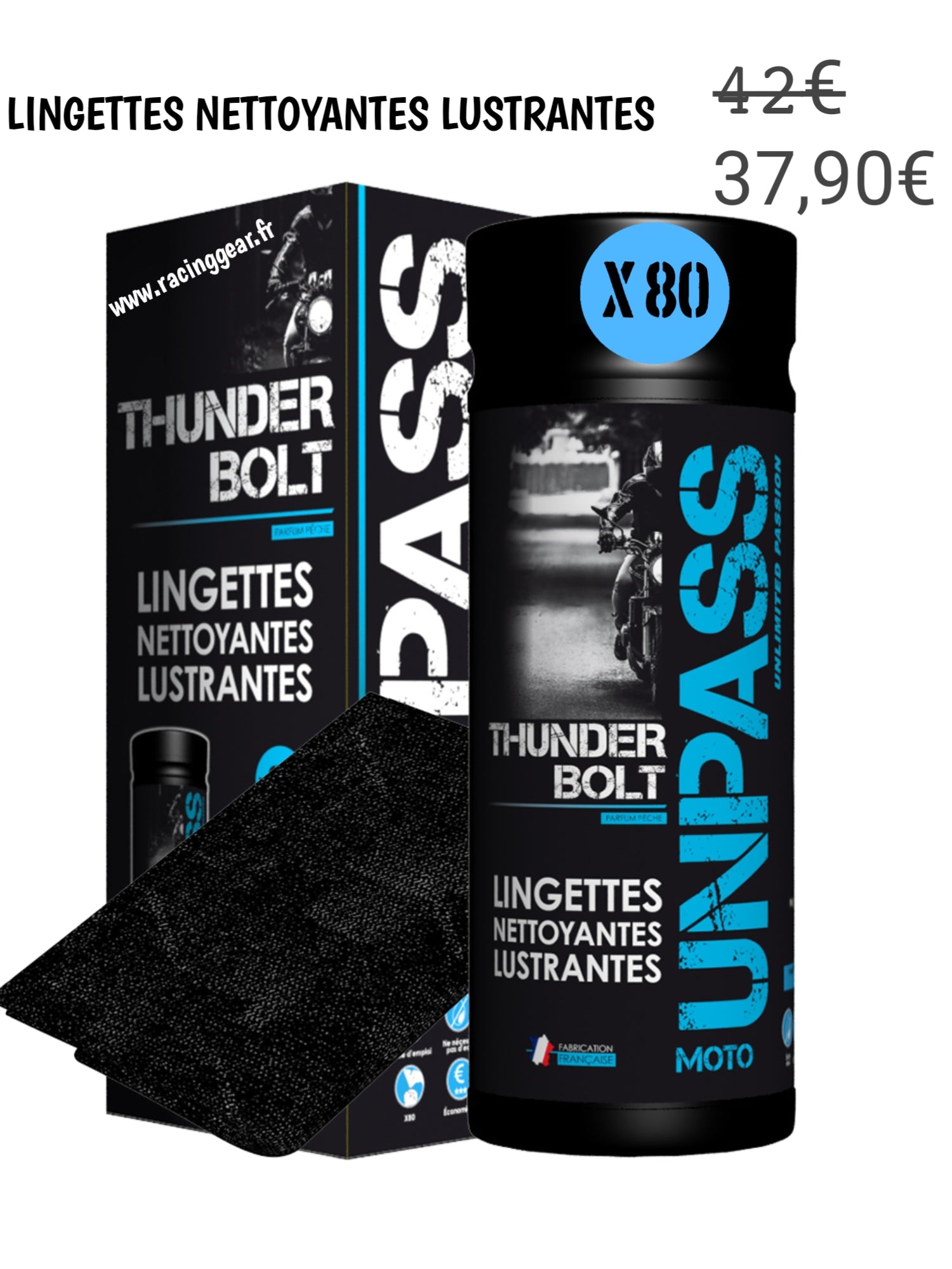 Lingettes nettoyantes UNPASS THUNDERBOLT x80 microfibres