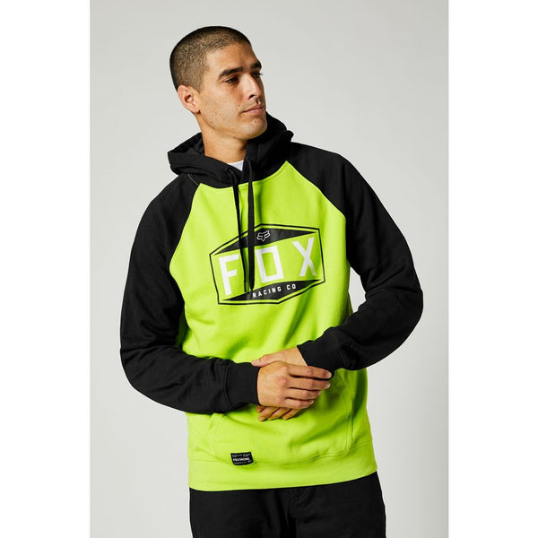 DESTOCKAGE Sweat-Shirt Fox Racing Emblem Raglan Po Fleece Noir Jaune Fluo