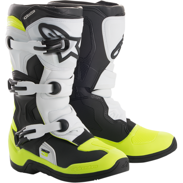Bottes enfants Alpinestars Tech 3s Kids Noir Blanc Jaune Fluo